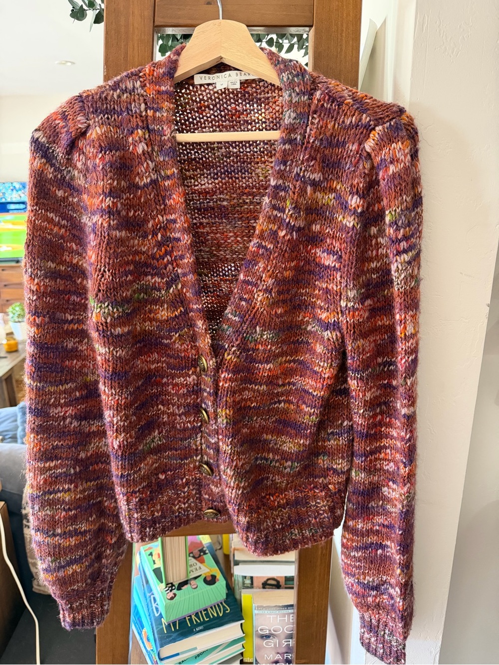 Veronica Beard Marled Rust-Purple Button Cardigan